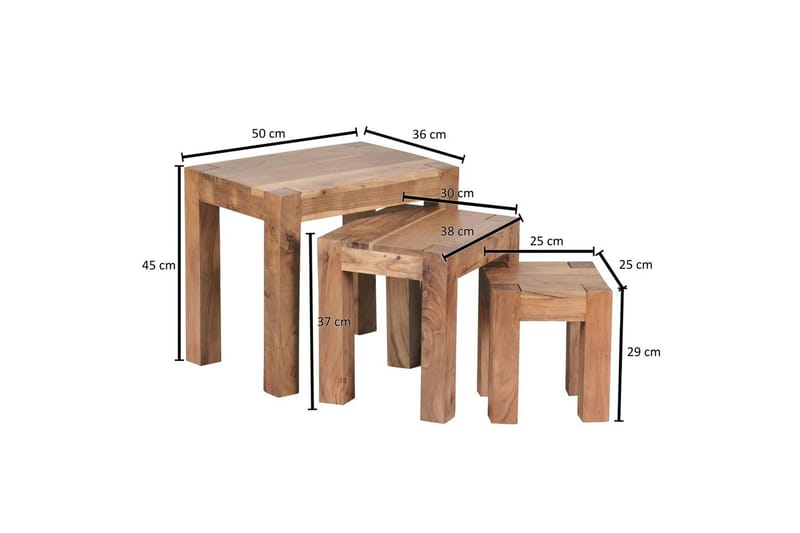 Satsbord Wohnling Set med 3 massivt trä, 4-benta bord, lantlig stil Akacia - Akacia - Möbler - Bord & matgrupp - Avlastningsbord & sidobord - Satsbord