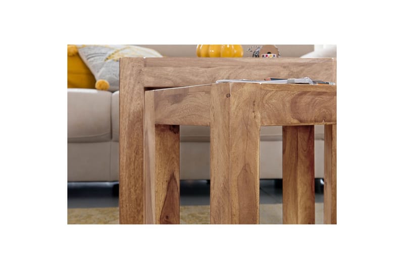 Satsbord Wohnling Set med 3 massivt trä, 4-benta bord, lantlig stil Akacia - Akacia - Möbler - Bord & matgrupp - Avlastningsbord & sidobord - Satsbord