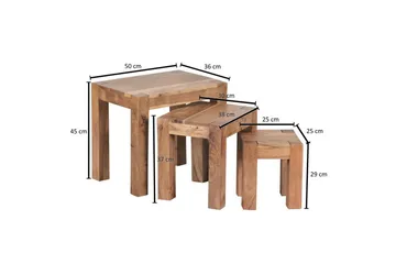Satsbord Wohnling Set med 3 massivt trä, 4-benta bord, lantlig stil Akacia - Akacia - Möbler - Bord & matgrupp - Avlastningsbord & sidobord - Satsbord