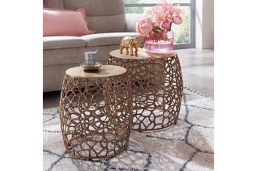 Satsbord Wohnling Set om 2 aluminiumgjutna, runda, handgjorda, modern loftstil Guld - Guld - Möbler - Bord & matgrupp - Avlastningsbord & sidobord - Satsbord