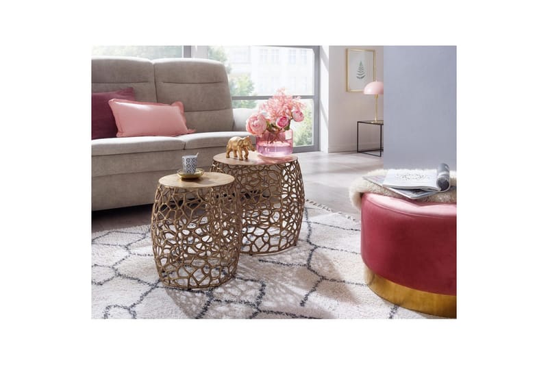 Satsbord Wohnling Set om 2 aluminiumgjutna, runda, handgjorda, modern loftstil Guld - Guld - Möbler - Bord & matgrupp - Avlastningsbord & sidobord - Satsbord