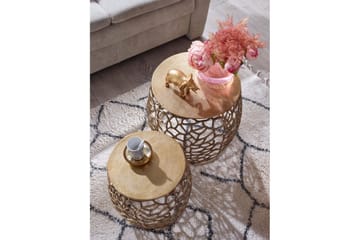 Satsbord Wohnling Set om 2 aluminiumgjutna, runda, handgjorda, modern loftstil Guld - Guld - Möbler - Bord & matgrupp - Avlastningsbord & sidobord - Satsbord