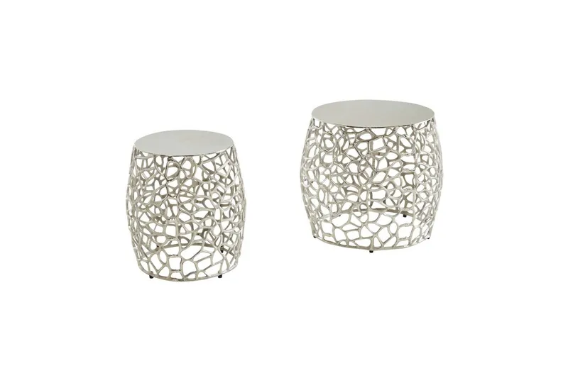 Satsbord Wohnling Set om 2 aluminiumgjutna, runda, handgjorda, modern loftstil Silver, Silver