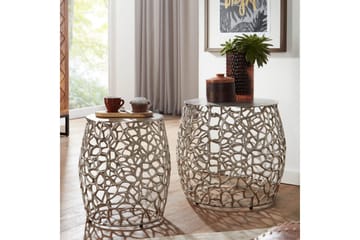 Satsbord Wohnling Set om 2 aluminiumgjutna, runda, handgjorda, modern loftstil Silver - Silver - Möbler - Bord & matgrupp - Avlastningsbord & sidobord - Satsbord