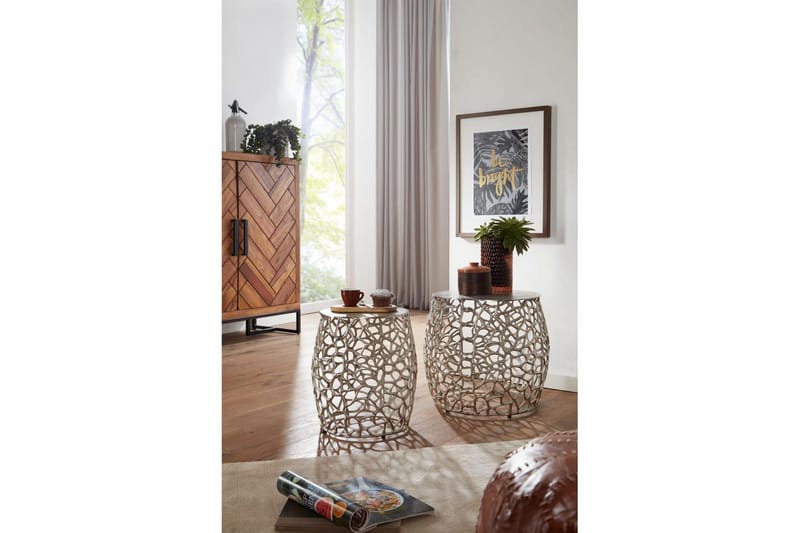 Satsbord Wohnling Set om 2 aluminiumgjutna, runda, handgjorda, modern loftstil Silver - Silver - Möbler - Bord & matgrupp - Avlastningsbord & sidobord - Satsbord