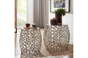 Satsbord Wohnling Set om 2 aluminiumgjutna, runda, handgjorda, modern loftstil Silver - Silver - Möbler - Bord & matgrupp - Avlastningsbord & sidobord - Satsbord