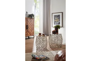 Satsbord Wohnling Set om 2 aluminiumgjutna, runda, handgjorda, modern loftstil Silver - Silver - Möbler - Bord & matgrupp - Avlastningsbord & sidobord - Satsbord