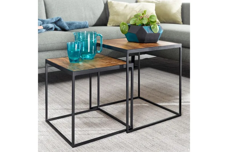 Satsbord Wohnling Set om 2 massivt trä med metallben modern - Möbler - Bord & matgrupp - Avlastningsbord & sidobord - Satsbord