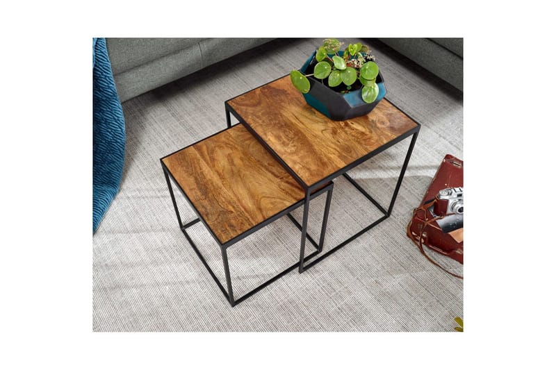 Satsbord Wohnling Set om 2 massivt trä med metallben modern - Möbler - Bord & matgrupp - Avlastningsbord & sidobord - Satsbord