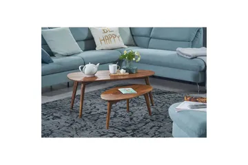 Satsbord Wohnling Set om 2 njurformad, massivt trä, träben, lantstil mörkbrun - mörkbrun - Möbler - Bord & matgrupp - Avlastningsbord & sidobord - Satsbord