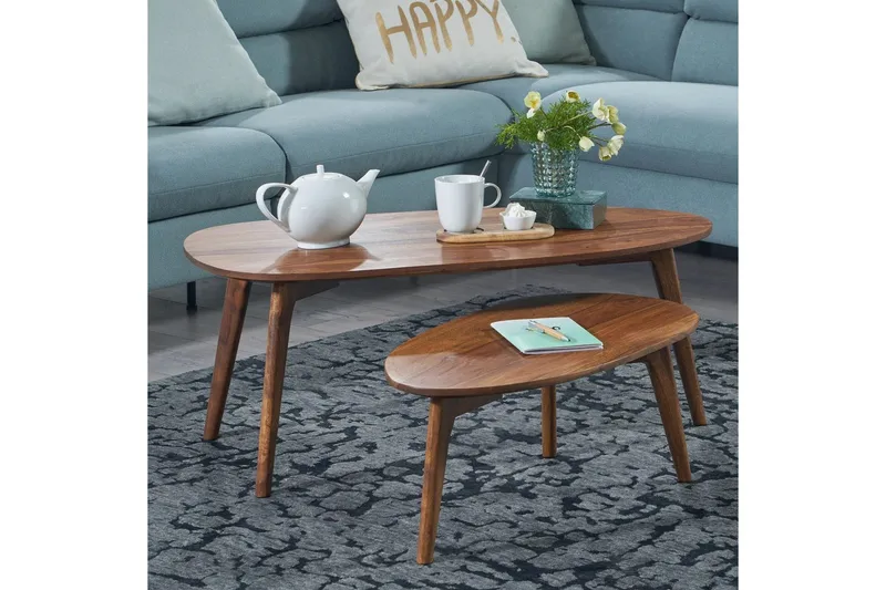 Satsbord Wohnling Set om 2 njurformad, massivt trä, träben, lantstil mörkbrun - mörkbrun - Möbler - Bord & matgrupp - Avlastningsbord & sidobord - Satsbord