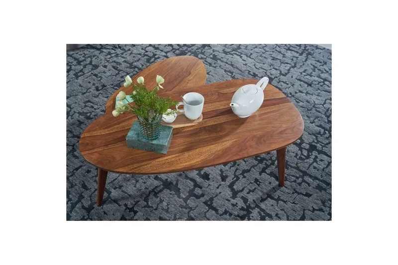 Satsbord Wohnling Set om 2 njurformad, massivt trä, träben, lantstil mörkbrun - mörkbrun - Möbler - Bord & matgrupp - Avlastningsbord & sidobord - Satsbord