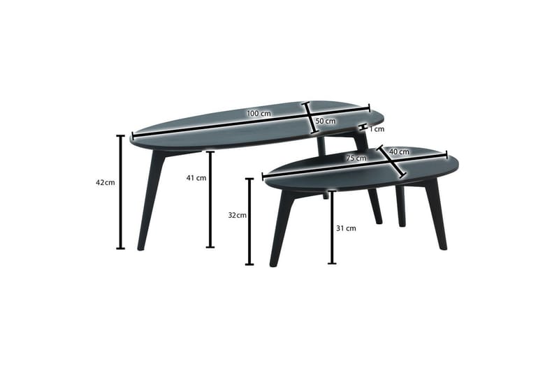 Satsbord Wohnling Set om 2 njurformad, massivt trä, träben, lantstil Svart - Svart - Möbler - Bord & matgrupp - Avlastningsbord & sidobord - Satsbord