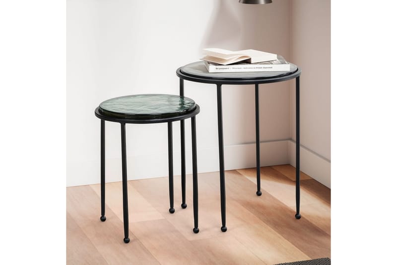 Satsbord Wohnling Set om 2 rund glas tunna metallben modern - Möbler - Bord & matgrupp - Avlastningsbord & sidobord - Lampbord & sidobord