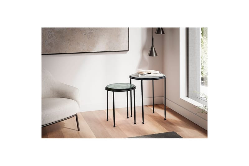 Satsbord Wohnling Set om 2 rund glas tunna metallben modern - Möbler - Bord & matgrupp - Avlastningsbord & sidobord - Lampbord & sidobord