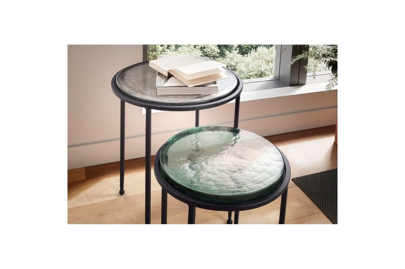 Satsbord Wohnling Set om 2 rund glas tunna metallben modern - Möbler - Bord & matgrupp - Avlastningsbord & sidobord - Lampbord & sidobord