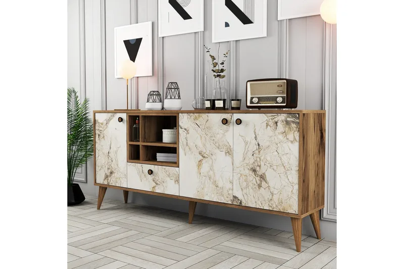 Scone Konsollbord 180 cm - Vit marmor/Valnöt - Möbler - Bord & matgrupp - Avlastningsbord & sidobord - Konsolbord & hallbord