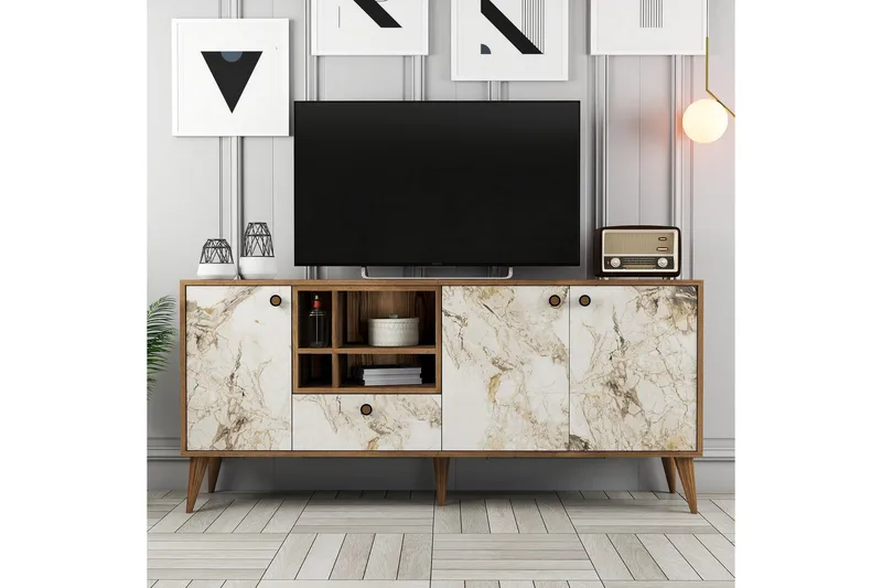 Scone Konsollbord 180 cm - Vit marmor/Valnöt - Möbler - Bord & matgrupp - Avlastningsbord & sidobord - Konsolbord & hallbord