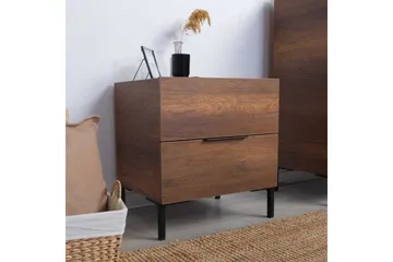 Serene Sängbord 55 cm med Trä- och Valnötsutseende, Förvaring med Lådor - Valnötsbrun - Möbler - Bord & matgrupp - Avlastningsbord & sidobord - Sängbord & nattduksbord