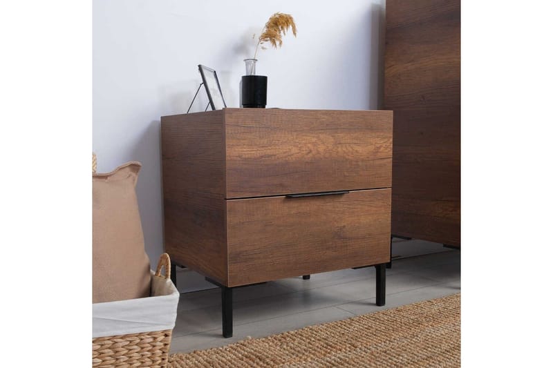 Serene Sängbord 55 cm med Trä- och Valnötsutseende, Förvaring med Lådor - Valnötsbrun - Möbler - Bord & matgrupp - Avlastningsbord & sidobord - Sängbord & nattduksbord