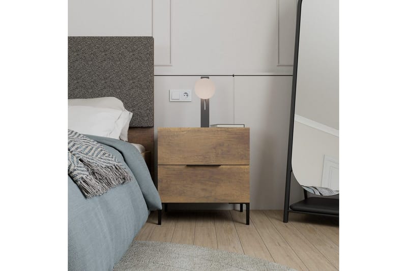 Serene Sängbord 55 cm med Trä- och Valnötsutseende, Förvaring med Lådor - Valnötsbrun - Möbler - Bord & matgrupp - Avlastningsbord & sidobord - Sängbord & nattduksbord
