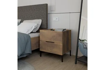 Serene Sängbord 55 cm med Trä- och Valnötsutseende, Förvaring med Lådor - Valnötsbrun - Möbler - Bord & matgrupp - Avlastningsbord & sidobord - Sängbord & nattduksbord