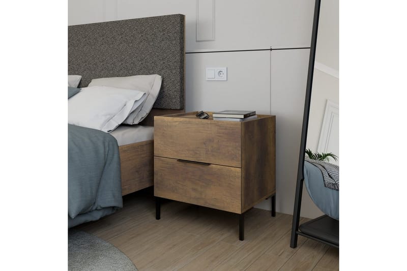 Serene Sängbord 55 cm med Trä- och Valnötsutseende, Förvaring med Lådor - Valnötsbrun - Möbler - Bord & matgrupp - Avlastningsbord & sidobord - Sängbord & nattduksbord
