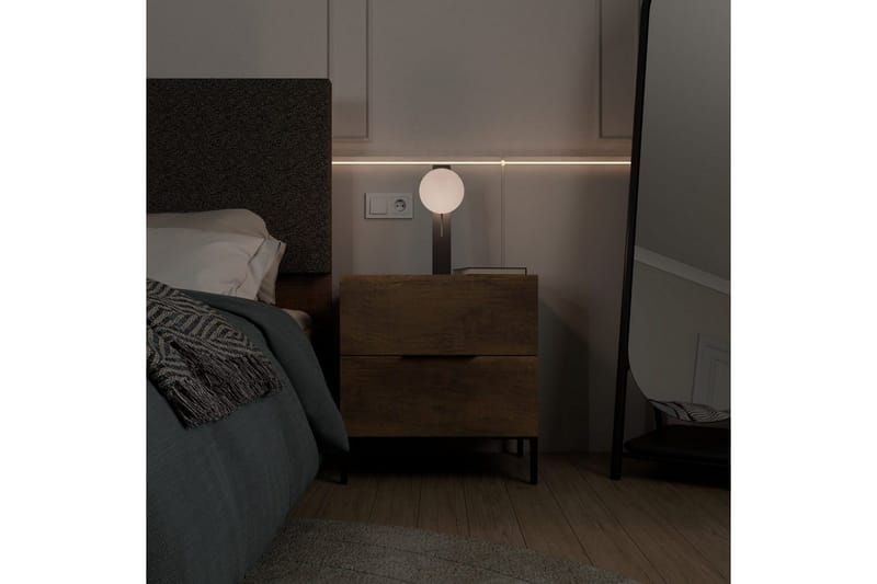 Serene Sängbord 55 cm med Trä- och Valnötsutseende, Förvaring med Lådor - Valnötsbrun - Möbler - Bord & matgrupp - Avlastningsbord & sidobord - Sängbord & nattduksbord