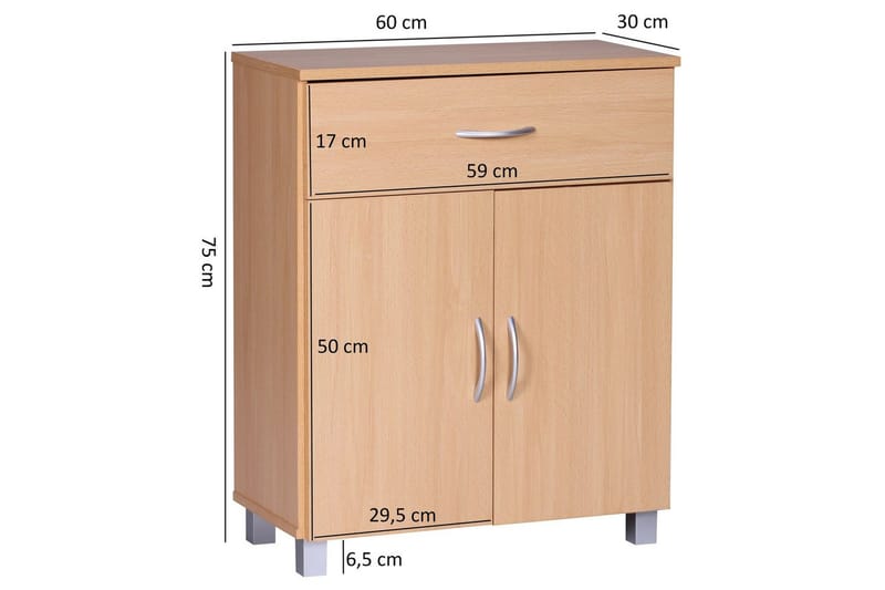 Sideboard Wohnling Folierad spånskiva 60 x 75 cm 2 dörrar 1 låda modern stil - Möbler - Bord & matgrupp - Avlastningsbord & sidobord - Konsolbord & hallbord