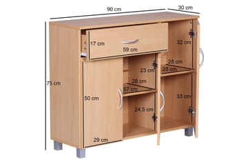Sideboard Wohnling folierad spånskiva 90x75 cm, 3 dörrar 1 låda, modern stil Bok - Bok - Möbler - Bord & matgrupp - Avlastningsbord & sidobord - Konsolbord & hallbord