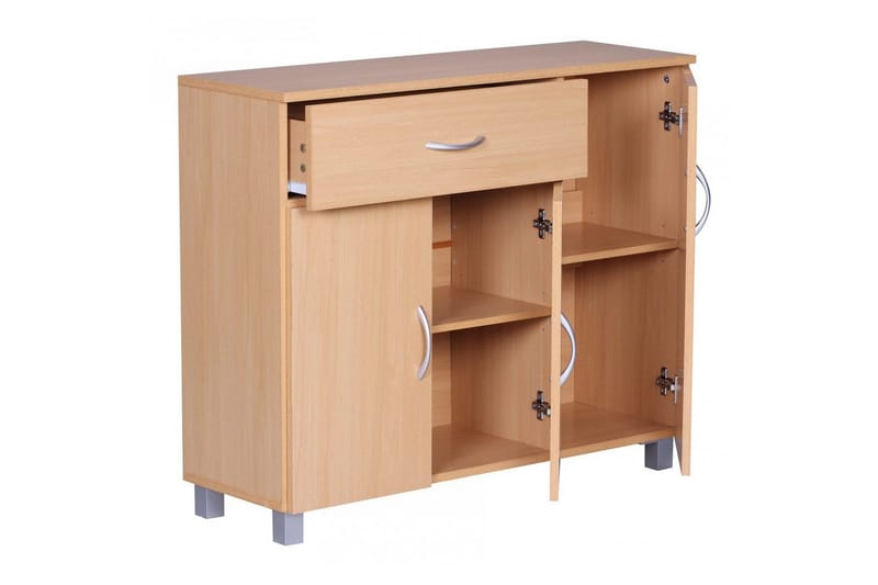 Sideboard Wohnling folierad spånskiva 90x75 cm, 3 dörrar 1 låda, modern stil Bok - Bok - Möbler - Bord & matgrupp - Avlastningsbord & sidobord - Konsolbord & hallbord