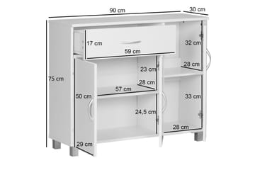 Sideboard Wohnling folierad spånskiva 90x75 cm, 3 dörrar 1 låda, modern stil Vit - Vit - Möbler - Bord & matgrupp - Avlastningsbord & sidobord - Konsolbord & hallbord