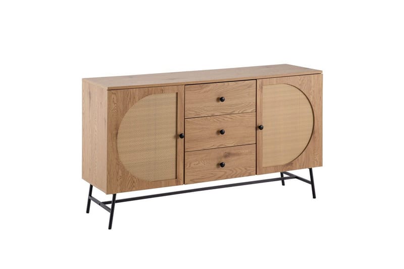 Sideboard Wohnling Folierad spånskiva ekoptik halvcirkel rottingväv look 2 dörrar 3 lådor modern
