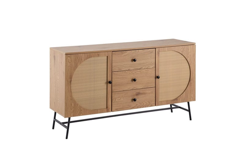 Sideboard Wohnling Folierad spånskiva ekoptik halvcirkel rottingväv look 2 dörrar 3 lådor modern - Möbler - Bord & matgrupp - Avlastningsbord & sidobord - Konsolbord & hallbord