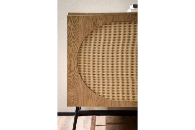 Sideboard Wohnling Folierad spånskiva ekoptik halvcirkel rottingväv look 2 dörrar 3 lådor modern - Möbler - Bord & matgrupp - Avlastningsbord & sidobord - Konsolbord & hallbord
