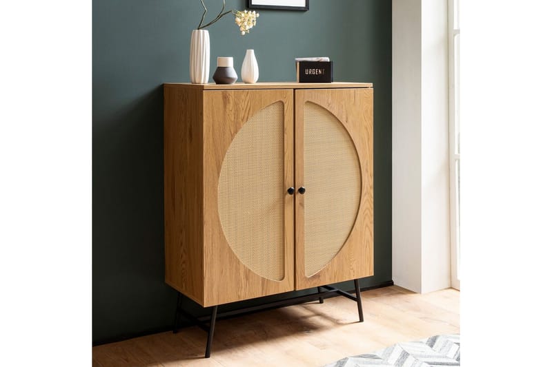Sideboard Wohnling Folierad spånskiva ekoptik halvcirkel rottingväv look 2 dörrar modern - Möbler - Bord & matgrupp - Avlastningsbord & sidobord - Konsolbord & hallbord