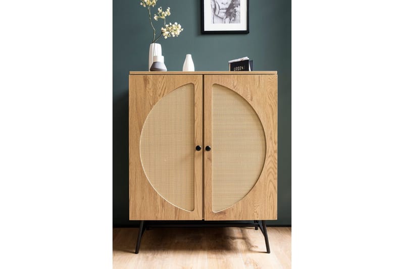 Sideboard Wohnling Folierad spånskiva ekoptik halvcirkel rottingväv look 2 dörrar modern - Möbler - Bord & matgrupp - Avlastningsbord & sidobord - Konsolbord & hallbord