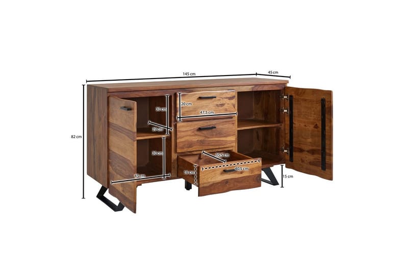 Sideboard Wohnling Massiv trä träd kant 145 cm med 2 dörrar 3 lådor industriell - Möbler - Bord & matgrupp - Avlastningsbord & sidobord - Konsolbord & hallbord