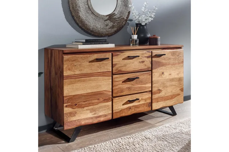 Sideboard Wohnling Massiv trä träd kant 145 cm med 2 dörrar 3 lådor industriell - Möbler - Bord & matgrupp - Avlastningsbord & sidobord - Konsolbord & hallbord