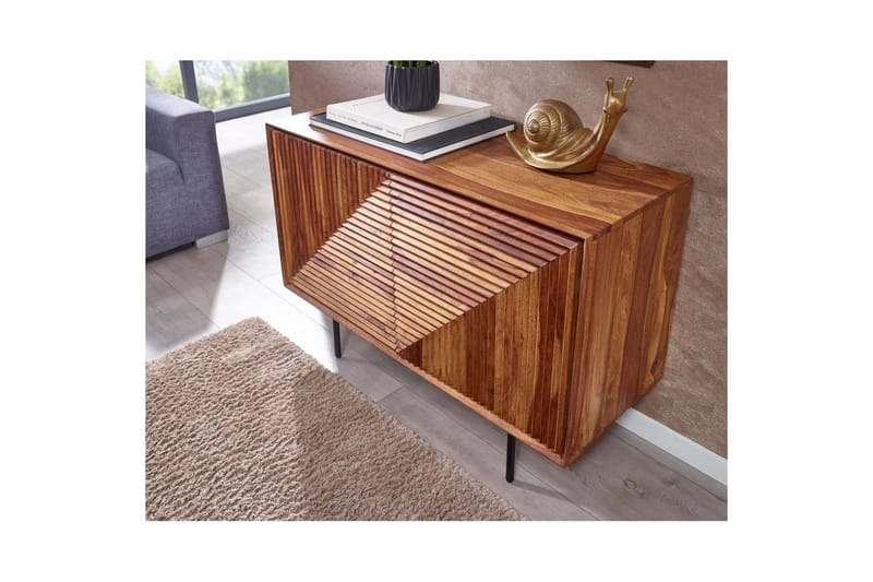 Sideboard Wohnling massivt trä, 3D geometrisk front, tryck-öppna, industriell loftstil 100 cm - 100 cm - Möbler - Bord & matgrupp - Avlastningsbord & sidobord - Konsolbord & hallbord