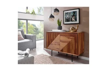 Sideboard Wohnling massivt trä, 3D geometrisk front, tryck-öppna, industriell loftstil 100 cm - 100 cm - Möbler - Bord & matgrupp - Avlastningsbord & sidobord - Konsolbord & hallbord