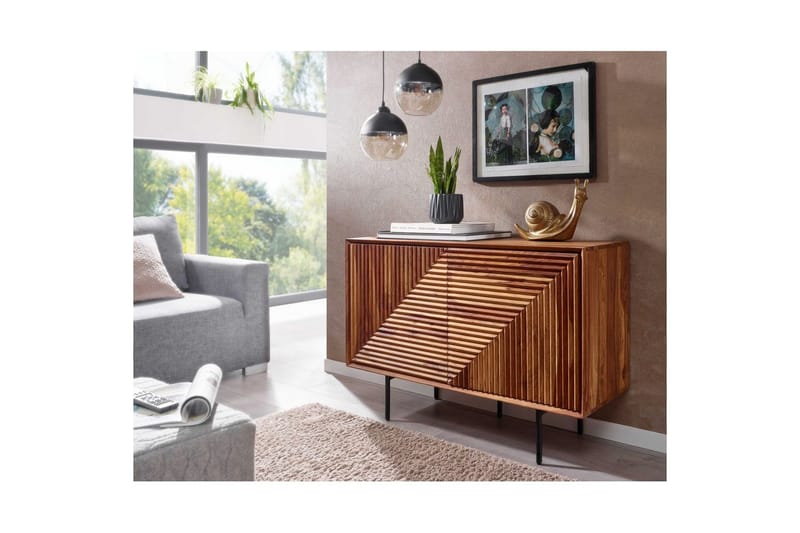 Sideboard Wohnling massivt trä, 3D geometrisk front, tryck-öppna, industriell loftstil 100 cm - 100 cm - Möbler - Bord & matgrupp - Avlastningsbord & sidobord - Konsolbord & hallbord