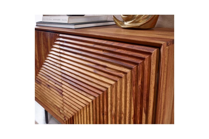 Sideboard Wohnling massivt trä, 3D geometrisk front, tryck-öppna, industriell loftstil 100 cm - 100 cm - Möbler - Bord & matgrupp - Avlastningsbord & sidobord - Konsolbord & hallbord