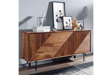 Sideboard Wohnling massivt trä, 3D geometrisk front, tryck-öppna, industriell loftstil 148 cm - 148 cm - Möbler - Bord & matgrupp - Avlastningsbord & sidobord - Konsolbord & hallbord