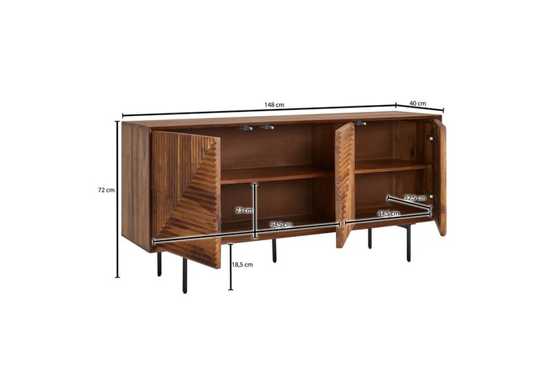 Sideboard Wohnling massivt trä, 3D geometrisk front, tryck-öppna, industriell loftstil 148 cm - 148 cm - Möbler - Bord & matgrupp - Avlastningsbord & sidobord - Konsolbord & hallbord