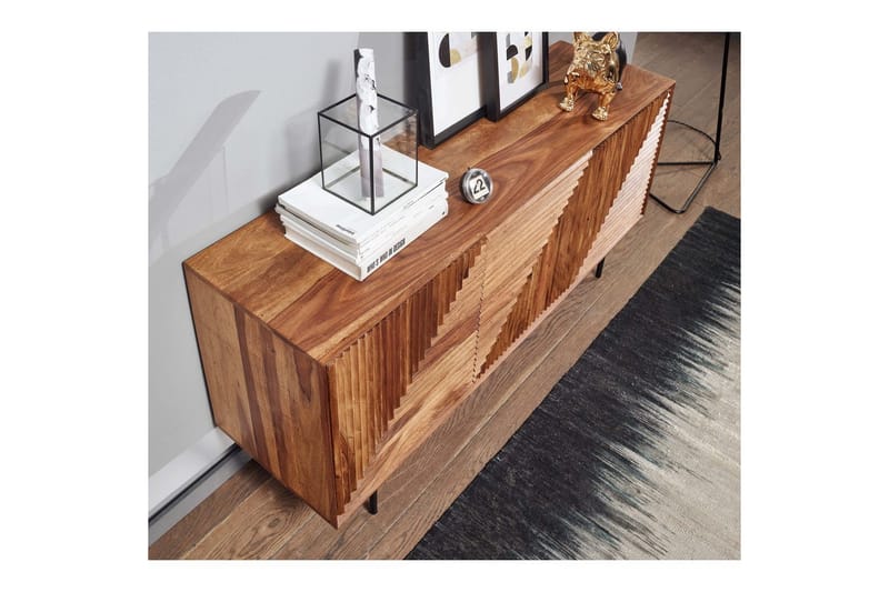 Sideboard Wohnling massivt trä, 3D geometrisk front, tryck-öppna, industriell loftstil 148 cm - 148 cm - Möbler - Bord & matgrupp - Avlastningsbord & sidobord - Konsolbord & hallbord