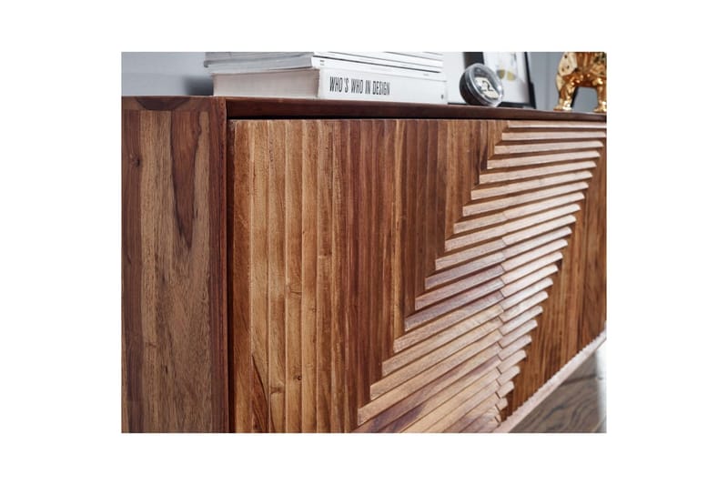 Sideboard Wohnling massivt trä, 3D geometrisk front, tryck-öppna, industriell loftstil 148 cm - 148 cm - Möbler - Bord & matgrupp - Avlastningsbord & sidobord - Konsolbord & hallbord