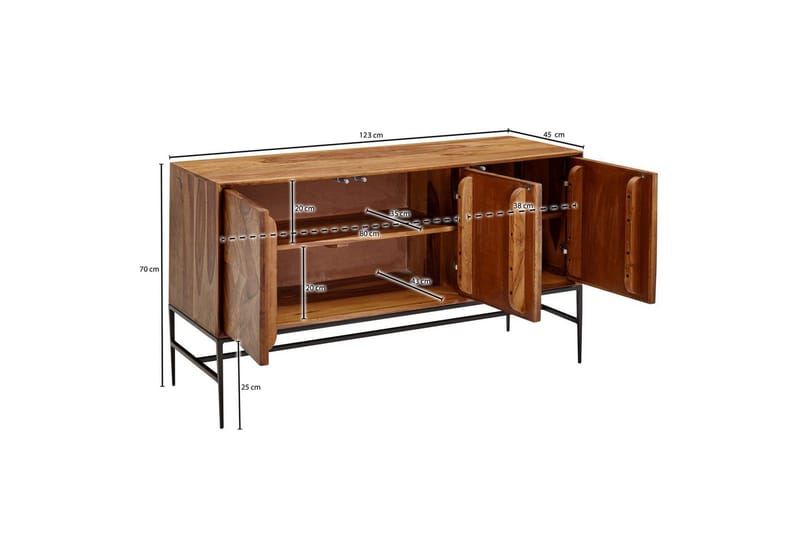Sideboard Wohnling Massivt trä, triangulär optisk inläggning, 123 cm med 3 dörrar, industriell - Möbler - Bord & matgrupp - Avlastningsbord & sidobord - Konsolbord & hallbord