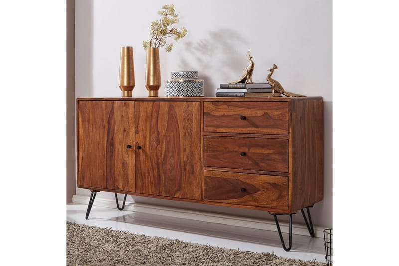 Sideboard Wohnling Massivt trä 145 cm med 3 lådor 1 dörr hårnålsben industriell - Möbler - Bord & matgrupp - Avlastningsbord & sidobord - Piedestal & blompiedestal