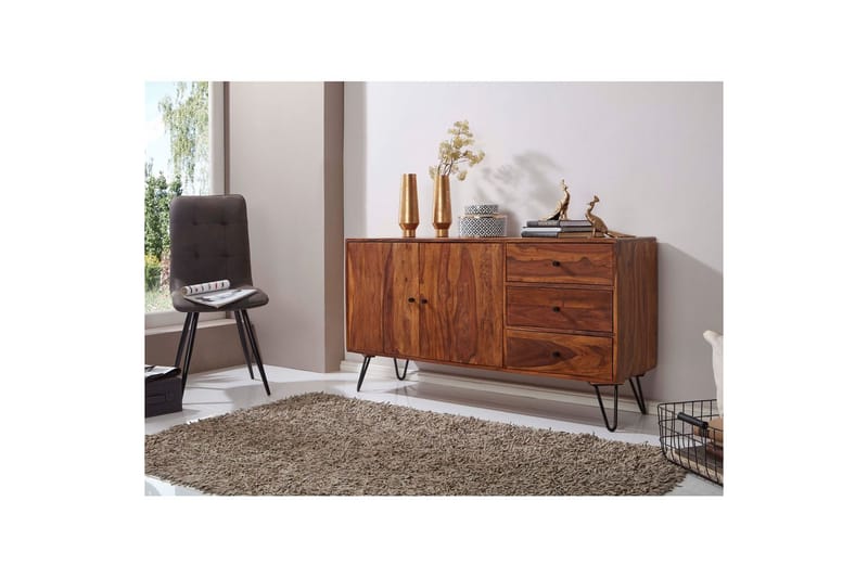 Sideboard Wohnling Massivt trä 145 cm med 3 lådor 1 dörr hårnålsben industriell - Möbler - Bord & matgrupp - Avlastningsbord & sidobord - Piedestal & blompiedestal
